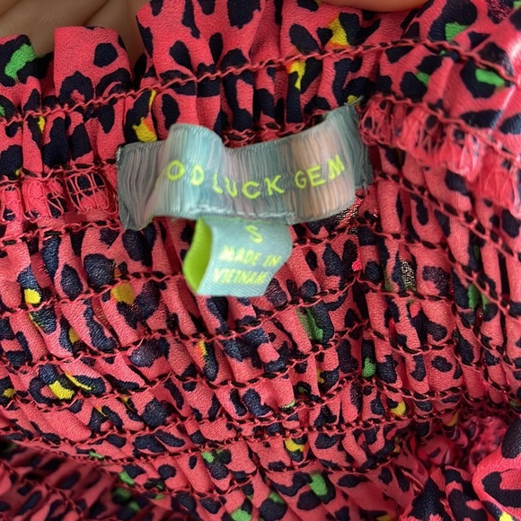 God Luck Gem Smocked Waist Mini Skirt Pink. Size small - Picture 4 of 6